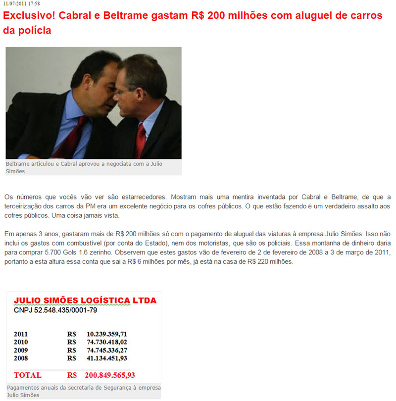 Reprodução do Blog do Garotino (2011)